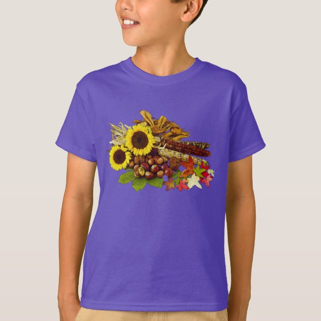 Camiseta Buquê do girassol e do milho do outono (Frente)