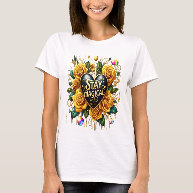 Camiseta Buquê Encantador De Rosas Ouros E Coração (Frente)