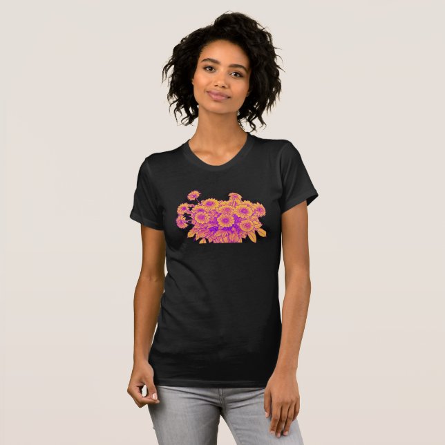 Camiseta Buquê Flor de Ouro - Estilo Arte com Linha (Frente Completa)