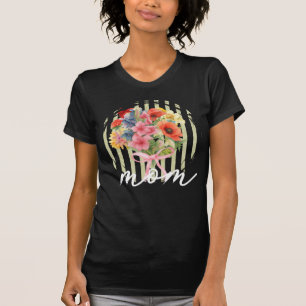 Camiseta Buquê Floral Aquarela Listras Pastéis Mãe