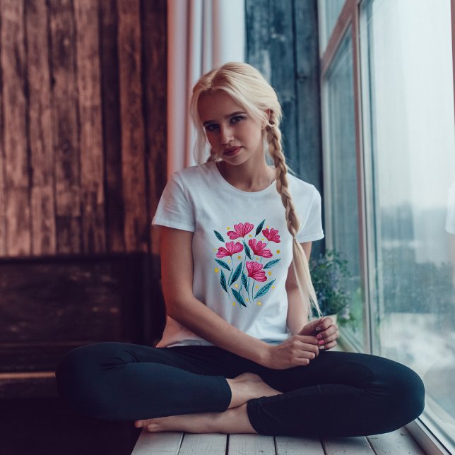 Camiseta Buquê floral bonito - magenta e lactato (Criador carregado)