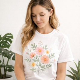 Camiseta Buquê Floral Pastel Minimalista