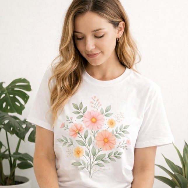 Camiseta Buquê Floral Pastel Minimalista (Criador carregado)
