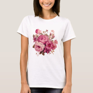 Camiseta Buquê Floral Rosa Elegante   Rosa de Vintage