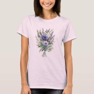 Camiseta Buquê Floral Verde Flor de Lavanda Roxa
