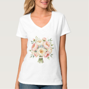 Camiseta Buquê Romântico de Peônias com Anel de Diamante