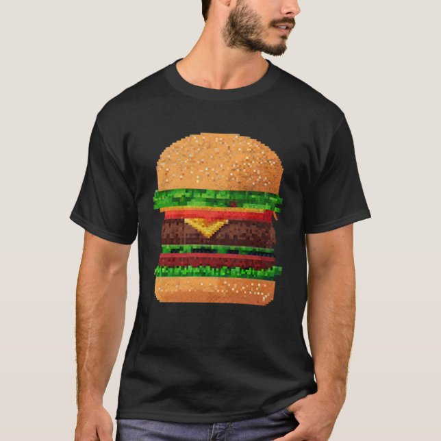 Camiseta Burger 8 bit Retro Pixel ByteGrilled Cheeseburger  (Frente)