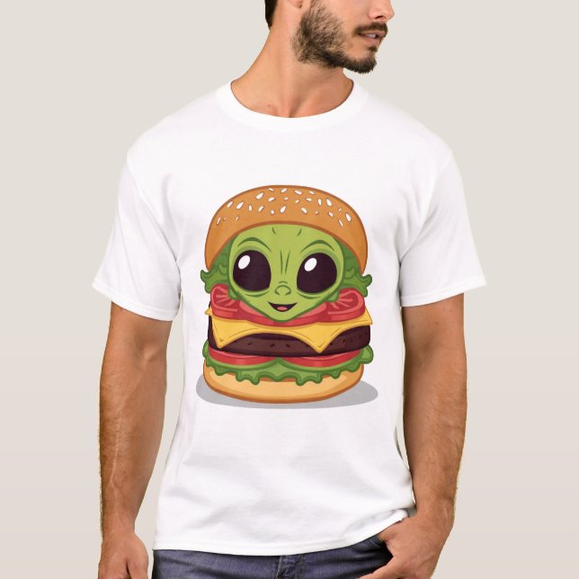 Camiseta Burger Alien – Arte de Personagem de Comida Divert (Frente)