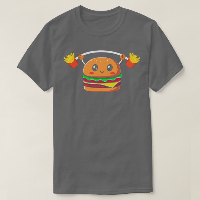 Camiseta Burger Engraçado Levantando Fries (Frente do Design)