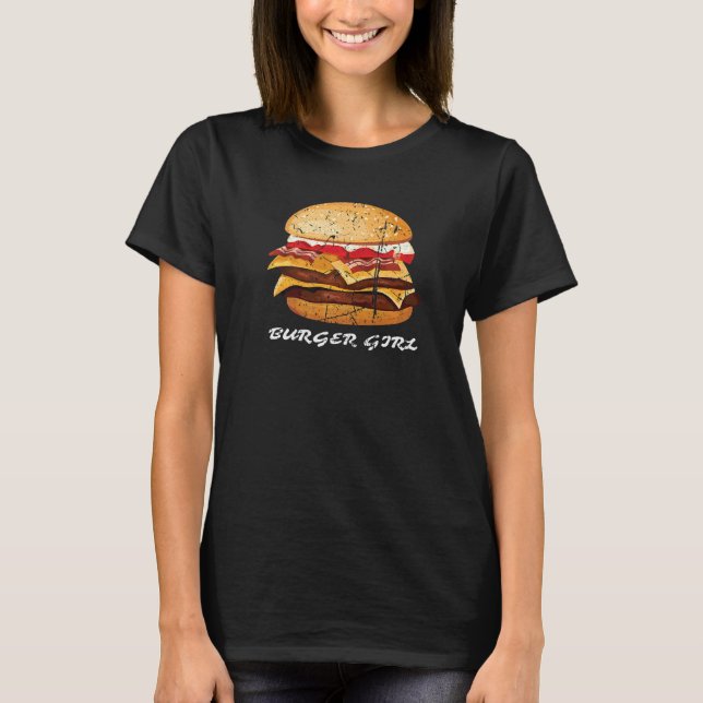 Camiseta Burger Girl Hamburger Fast Comida Bacon B (Frente)