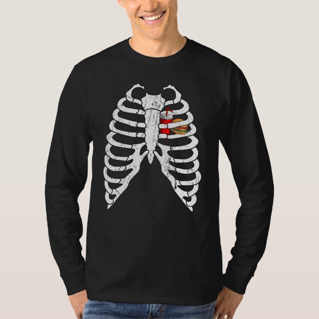 Camiseta Burger Skeleton Xray Hamburger Comida Rápida Franc (Frente)