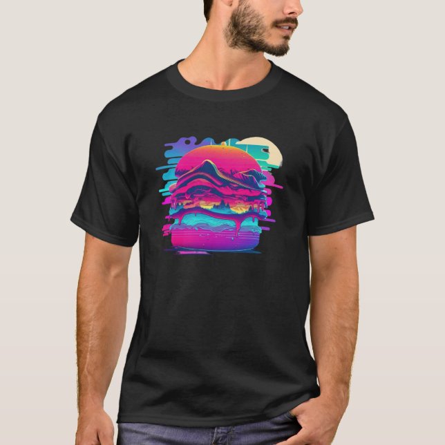 Camiseta Burgers Synthwave 80s Retrowave Aesthetic (Frente)