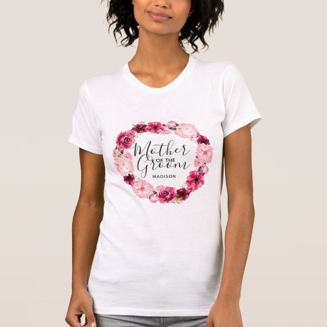 Camiseta Burgundy e Pink Floral Wreath Mãe da Noite (Frente)