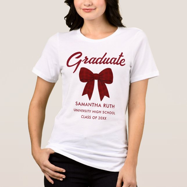 Camiseta Burgundy Gingham Bow Graduation (Frente)