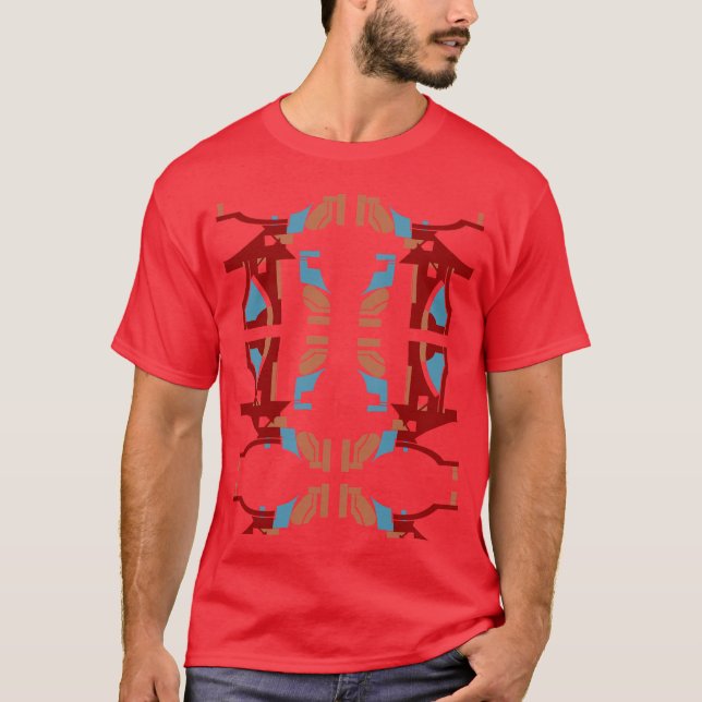 Camiseta Burgundy Tan Blue Abstrato Art Mediterranean Look (Frente)