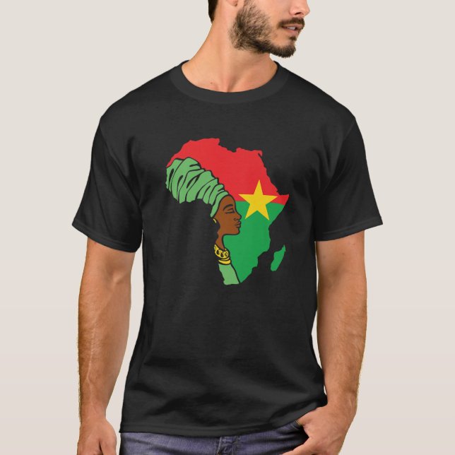 Camiseta Burkina Faso Bandeira África Mapa Patrimônio Étnic (Frente)