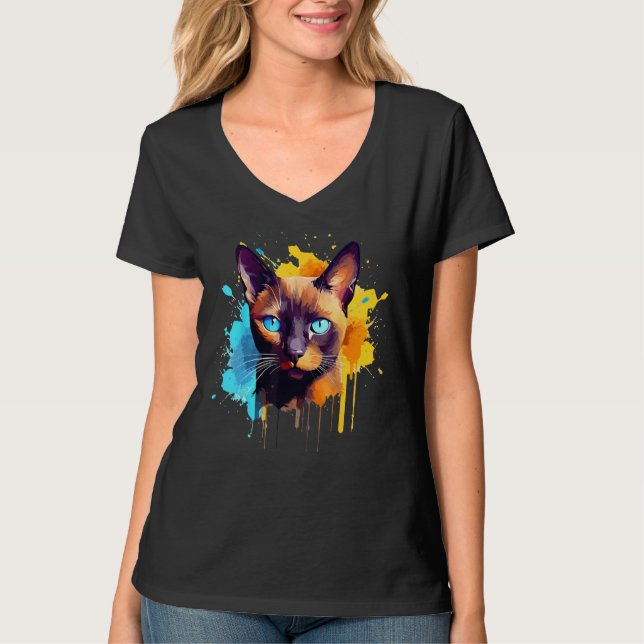 Camiseta Burmese Cat Face Colorful Splash Art (Frente)