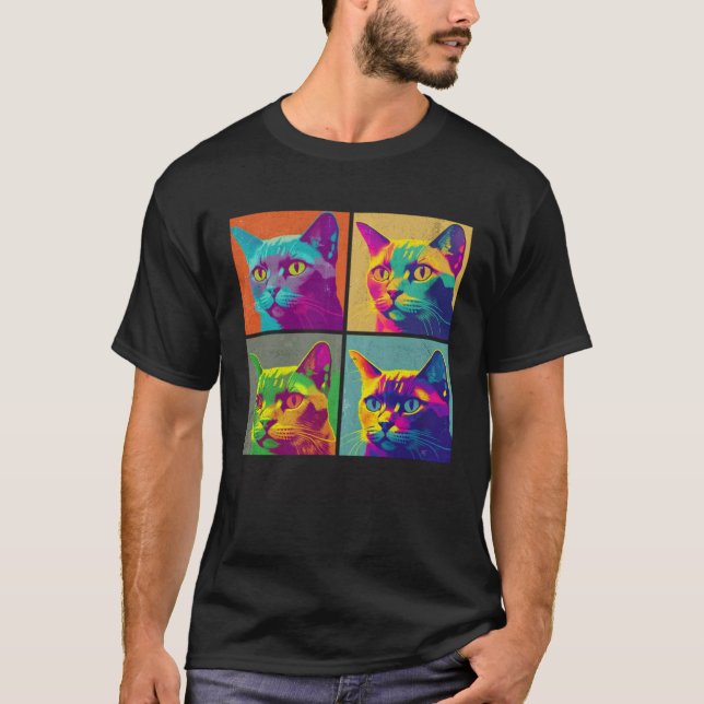 Camiseta Burmese Cat Pop Illustration Colorful Animal Men (Frente)