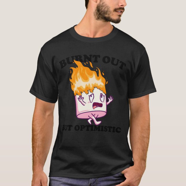 Camiseta Burnt Out But Optimistic Marshmallow Camping retro (Frente)