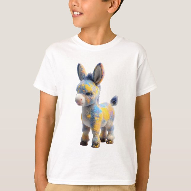Camiseta Burrinho Artista com Pastel Salpicado Crianças (Frente)
