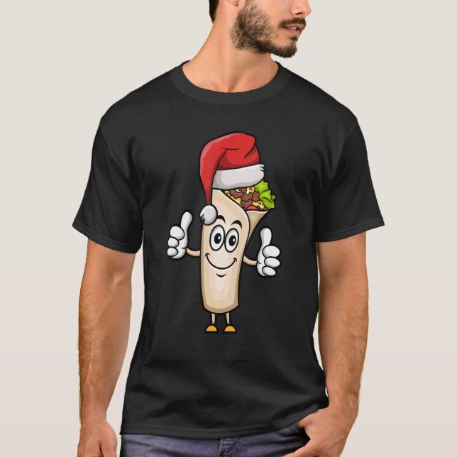 Camiseta Burrito Santa Hat Natal Pajama Comida Mexicana X (Frente)