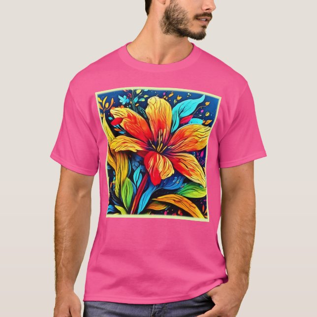Camiseta Burst Floral de Abstrato vibrante (Frente)