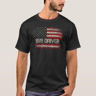 Camiseta Bus Driver Vintage American Flag US Patriótico Bus