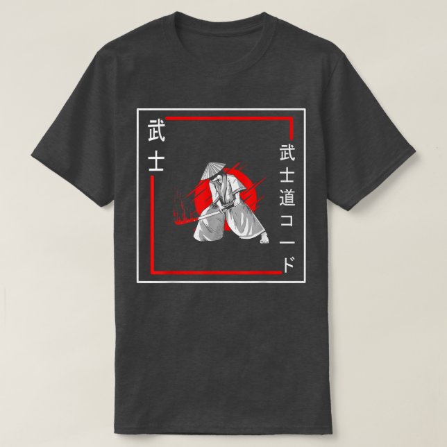 Camiseta Bushido Code Samurai Calliographic Vintage Japonês (Frente do Design)