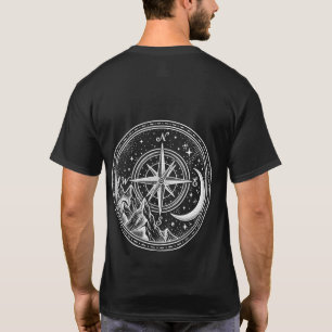 Camiseta Bússola de Montanha Lua Pontilhismo Celestial