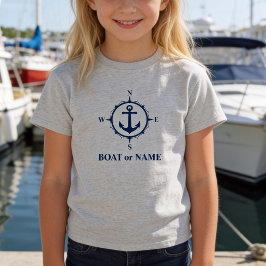 Camiseta Bússola Náutica Âncora Seu Barco ou Nome Cinza