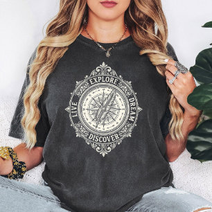 Camiseta Bússola Vintage Pena Viva Explorar Sonho