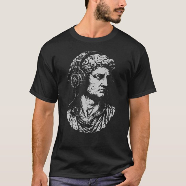 Camiseta Busto Clássico com Fones de Ouvido Steampunk (Frente)
