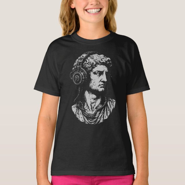 Camiseta Busto Clássico com Fones de Ouvido Steampunk (Frente)