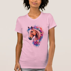Camiseta Busto de Cavalo Arco-Íris Colorido Aquarela de Flo