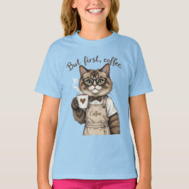 Camiseta But First, Coffee Cat