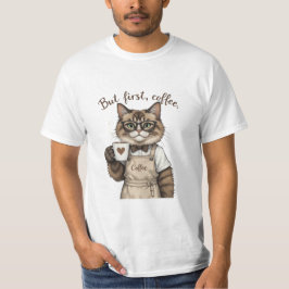 Camiseta But First, Coffee Cat