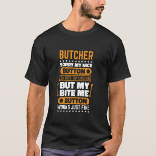 Camiseta Butcher Bite Me Botão Funciona Carne Matadora Cort
