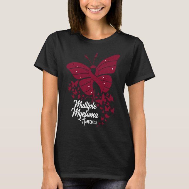 Camiseta Butterflies & Burgundy Ribbon Multiple Myeloma Awa (Frente)