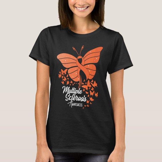 Camiseta Butterflies & Orange Ribbon Multiple Sclerosis Awa (Frente)