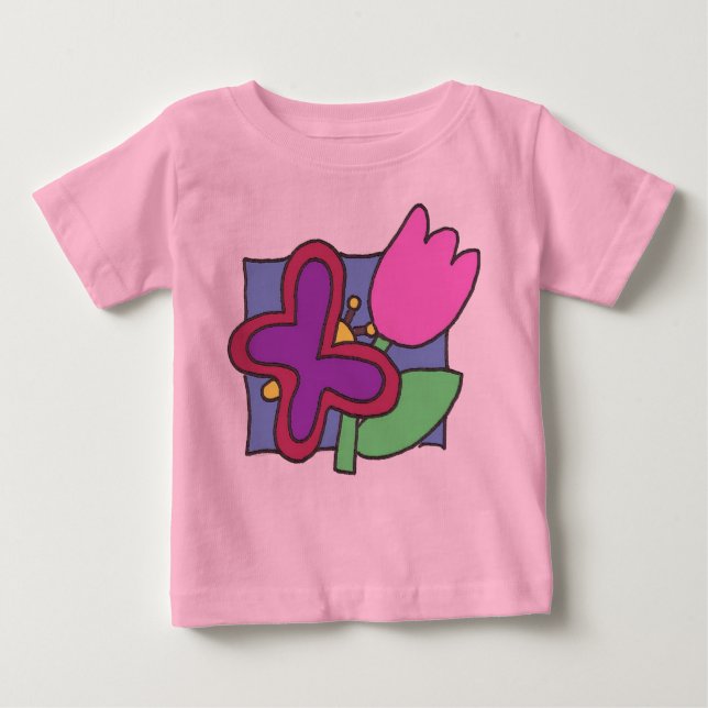 Camiseta Butterfly and Tulip Colorful Childs Art  (Frente)