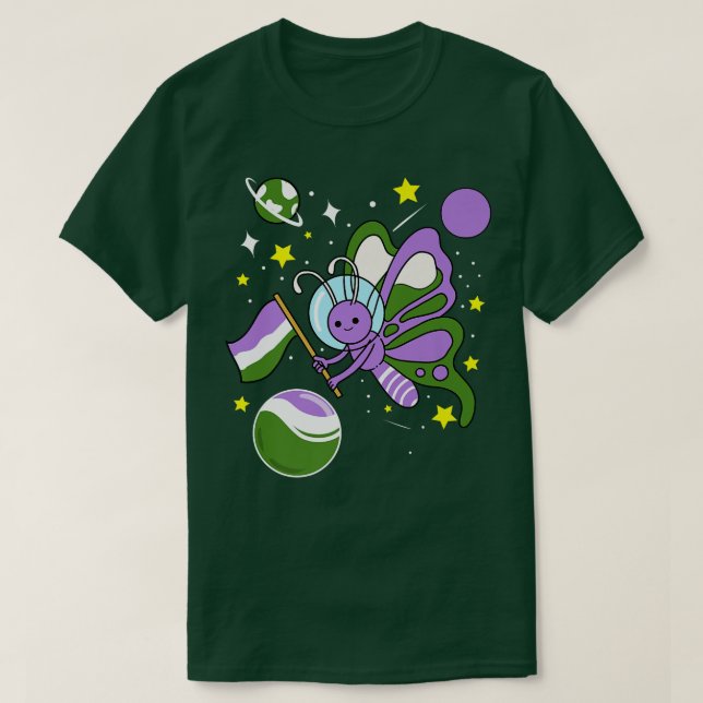 Camiseta Butterfly Astronaut Genderqueer Pride  (Frente do Design)