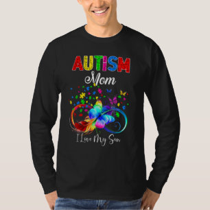 Camiseta Butterfly Autism Mãe Eu Amo Meu Filho Apoiar Autis