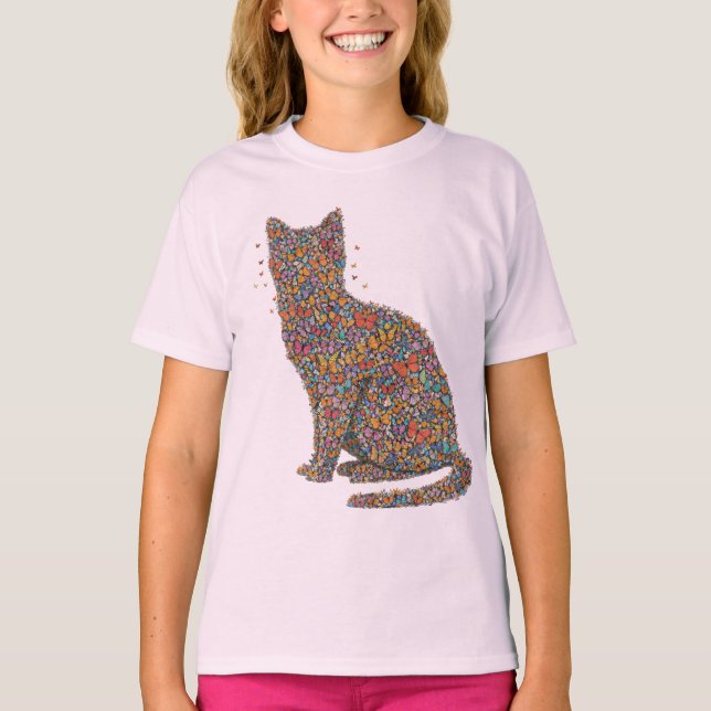Camiseta Butterfly Cat Lover Silhouette Art | Graphic Print (Frente)