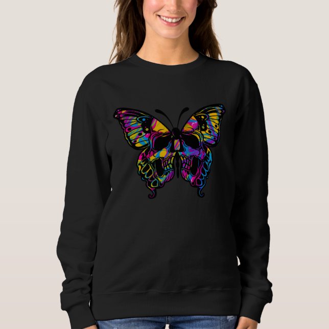 Camiseta Butterfly colorful skull old school rockabilly ret (Frente)