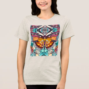 Camiseta Butterfly e Medallion Batik Padrões em Laranja