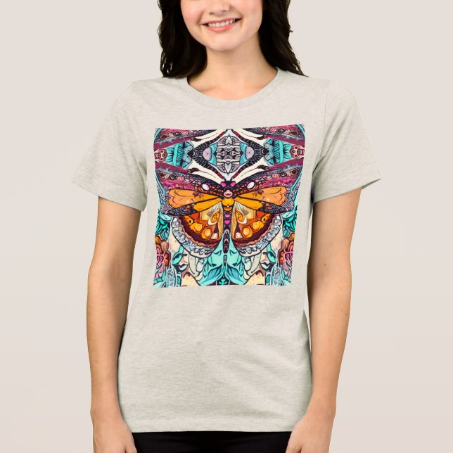 Camiseta Butterfly e Medallion Batik Padrões em Laranja (Frente)
