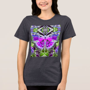Camiseta Butterfly e Medallion Batik Patterno em Violet