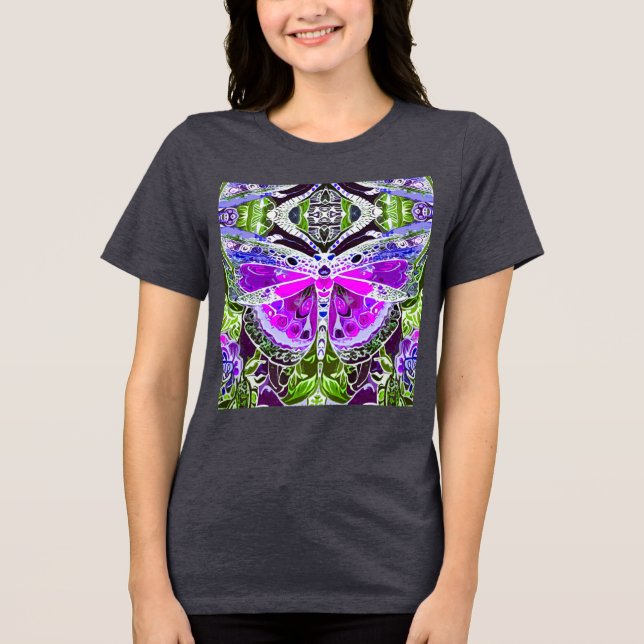 Camiseta Butterfly e Medallion Batik Patterno em Violet (Frente)