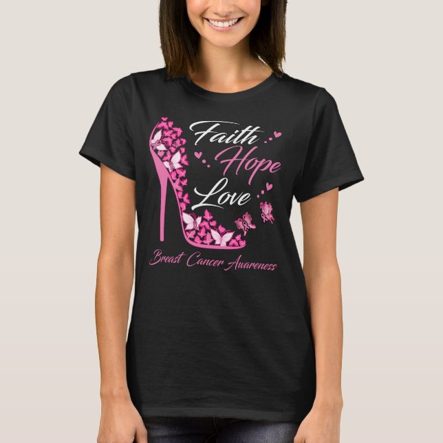 Camiseta Butterfly Faith Hope ama Cancer Warrior (Frente)
