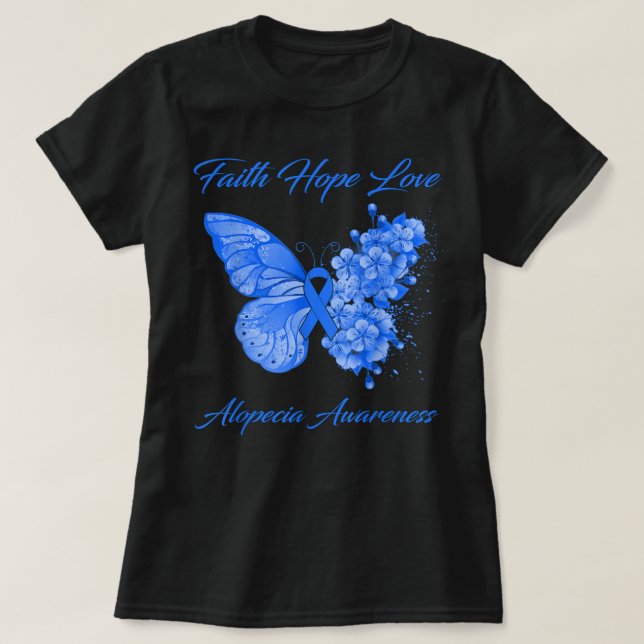 Camiseta Butterfly Faith Hope Love Alopecia Awareness  (Frente do Design)